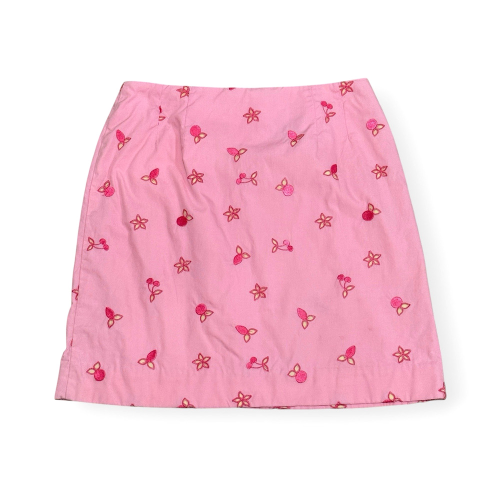 Vintage Lilly Pulitzer Pencil Mini Skirt 6 Pink Paris Sorbet Cherry Embroidered